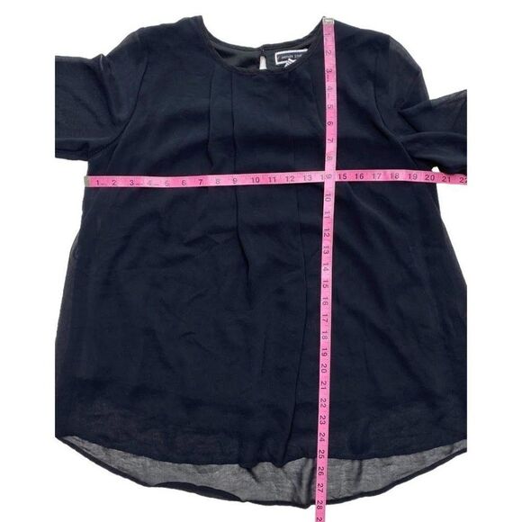 Another Story Tunic Blouse Top Women's MEDIUM Black Sheer Overlay Roll-Tab Scoop - Picture 5 of 10